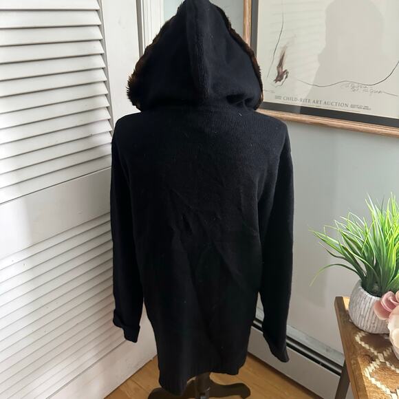 Ralph Lauren LRL Jacket Womens Medium Black Hooded Cardigan Wool Blend Toggles - Picture 5 of 8